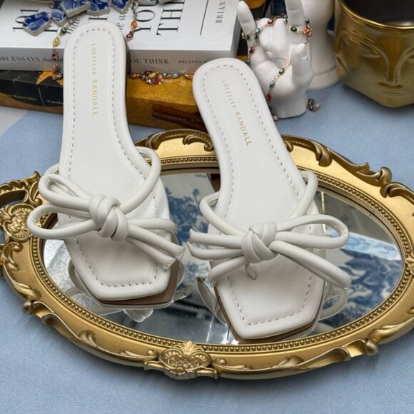 🆕 LOEFFLER RANDALL 🧿 NWOB Hadley Leather Bow Flat Sandals, White - Sz 6.5 B - Picture 5 of 12